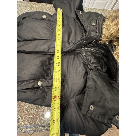 Y2K jacket zip Fur Hood Puffer Jacket XS Crop Bomber Black Down Express - Picture 11 of 14
